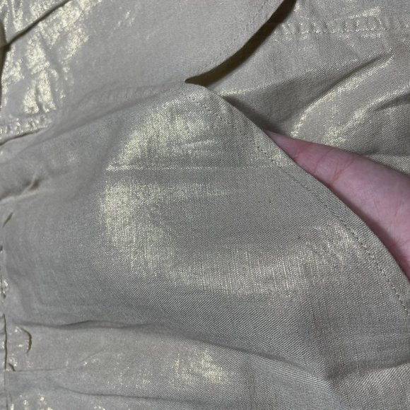 Anthropologie Linen Blend Skirt 6 Edme Esyllte Metallic Scalloped Tulip Gold - Picture 7 of 12